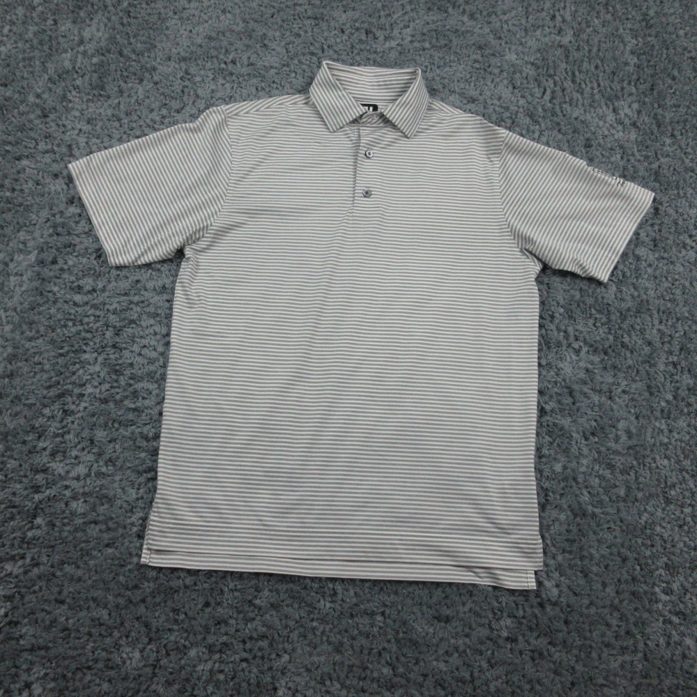 FootJoy TPC Treviso Bay Golf Polo Shirt Mens Small Gray White Stripe Performance